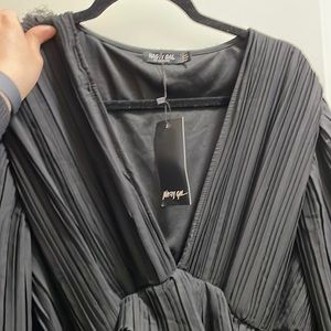 Ruffle Long Sleeve Pleated Maxi Dress